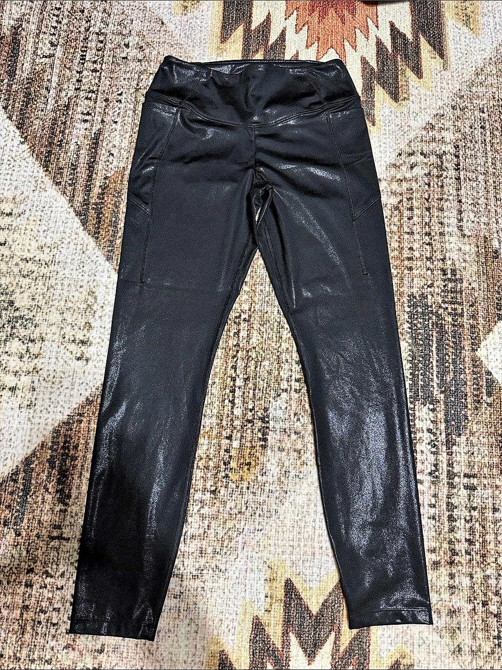 Pink Active Black Faux Leather Leggings Like New